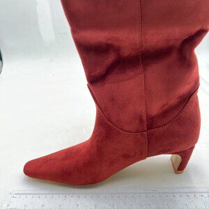 Women Comfortable Low Heel Pull on Knee High Boots Stylish Square Toe Winter Red